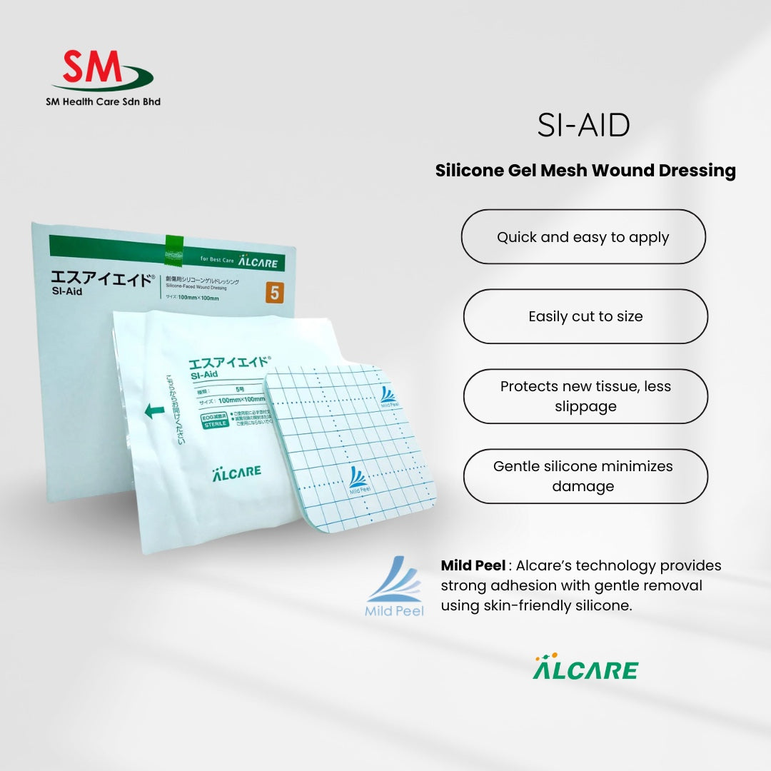 8. ALCARE SI-AID Silicone-Faced Dressing (10cm x 10cm) (5/10/15