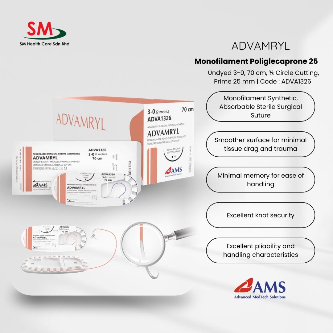 ADVAMRYL UNDYED 3-0 70 CM 3/8 CIRCLE CUTTING PRIME 25MM