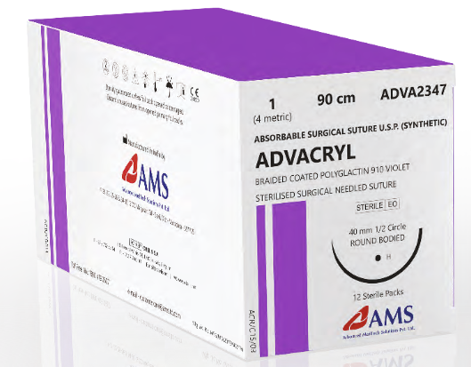 ADVACRYL - BRAIDED COATED POLYGLACTIN 910 VIOLET 0, 90CM, 1/2 CIR TP 30MM