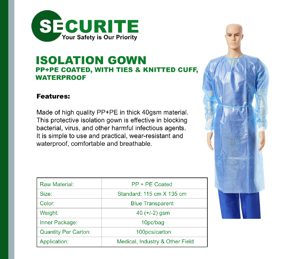 SECURITE Isolation Gown (40 gsm) (Blue)